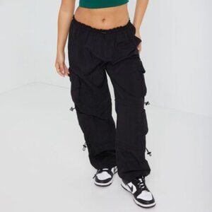 Garage Black Cargo Track Pants with Drawstring Details